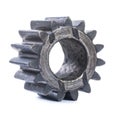 Old oiled damaged machine gear isolated