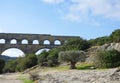 Old olive tree in the front of the Pont du Gard Royalty Free Stock Photo