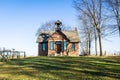 An old one room school house against the blue cloudless sky Royalty Free Stock Photo