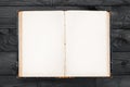 Old open book with blank pages on wooden table Royalty Free Stock Photo