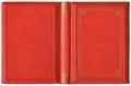 Old open book cover in red canvas and embossed golden decorations - circa 1895