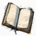 old open book on a editable white background Old Yellowed Book Royalty Free Stock Photo