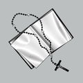 Old open book with prayer beads and cross Royalty Free Stock Photo