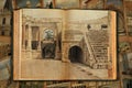 Old open book. Ruins and columns in ancient Roman city. Bet She`an National Park, Israel