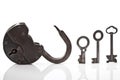 Old open padlock and keys Royalty Free Stock Photo