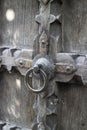 Old open wooden door with carved pattern