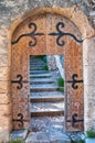 Old open wooden door with stairs Royalty Free Stock Photo