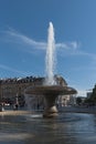 Old opera, alte oper in frankfurt am main with opera fountain and walkers, germany