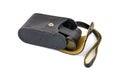 Old opera black binoculars in leather case isolated on white Royalty Free Stock Photo