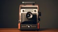 Old orange Polaroid camera front view