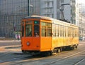 Old orange tram in Milan Royalty Free Stock Photo