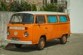 Old orange Volkswagen van perfectly preserved