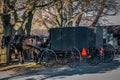 Old Order Amish Mennonite buggies undre trees Royalty Free Stock Photo