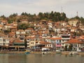 Old organge buildings in North Macedonia at the Ohrid Lake coast Royalty Free Stock Photo