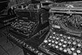 Old original retro vintage typewriter in a museum in closeup