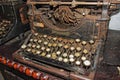 Old original retro vintage typewriter in a museum in closeup