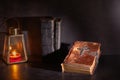 Old bible on a table with candle light Royalty Free Stock Photo