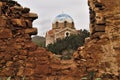 Old orthodox church and fallen wall.