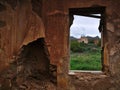 Old orthodox church framed by a window. Royalty Free Stock Photo