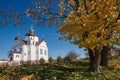 Old orthodox church of the Transfiguration of Jesus Christ church in an autumn landscape. Smorgon, Grodno region, Belarus Royalty Free Stock Photo