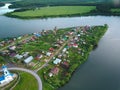 an old Orthodox church village on the river bank.bird& x27;s-eye view Royalty Free Stock Photo