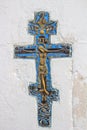 Old Orthodox cross on the holy spring