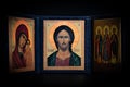 Old orthodox paintings in a Greek Church on black background Royalty Free Stock Photo