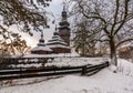 Old orthodox wooden church in winter Royalty Free Stock Photo