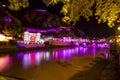 Old Ottoman houses evening colorful lights view by the Yesilirmak River in Amasya City. Amasya is populer tourist destination in a