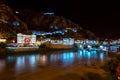 Old Ottoman houses evening colorful lights view by the Yesilirmak River in Amasya City. Amasya is populer tourist destination