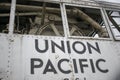 Old out of commission metal Union Pacific rail car