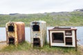 Old ovens and radiators in the landscape Royalty Free Stock Photo