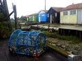 Old oyster cage and fisherman huts, sad and rainy weather. Ocean, Ile d\'Oleron, France