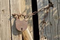 Rusty old lock on a wooden door