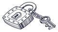 An old padlock with a key on a chain, a vintage security vector. vector design Generative AI Royalty Free Stock Photo