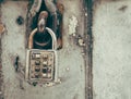 Old Padlock with key code on Wooden Gate Royalty Free Stock Photo