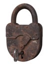 Old padlock with key on white with clipping path Royalty Free Stock Photo