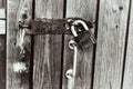 Old padlock on a wooden door Royalty Free Stock Photo