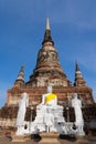 Old pagoda and buddha image in Wat Yai Chaimongkol temple, Ayutthaya Thailand Royalty Free Stock Photo