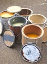 Old Paint in Metal, Rusty Cans Ready for Recycling Royalty Free Stock Photo