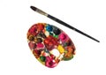 Old paint palette brush Royalty Free Stock Photo