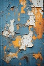 old paint peeling off of a blue and yellow painted wall Royalty Free Stock Photo