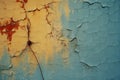 old paint peeling off of a blue and yellow wall Royalty Free Stock Photo