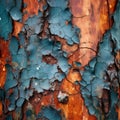 old paint peeling off of a tree trunk