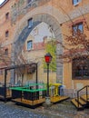 Old painted buildings on the street Skadarlija, Belgrade, Serbia