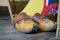 Old painted Dutch wooden clogs Royalty Free Stock Photo