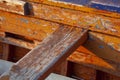 Old Painted Wooden Plank detail internal part of a boat Royalty Free Stock Photo