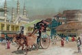 Old painting of Jama Masjid and Bullock cart Mumba