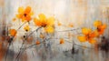 Old painting of orange flowers, abstract grunge background Royalty Free Stock Photo