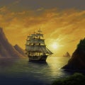 A old painting ship scenery, created using generative ai tools Royalty Free Stock Photo